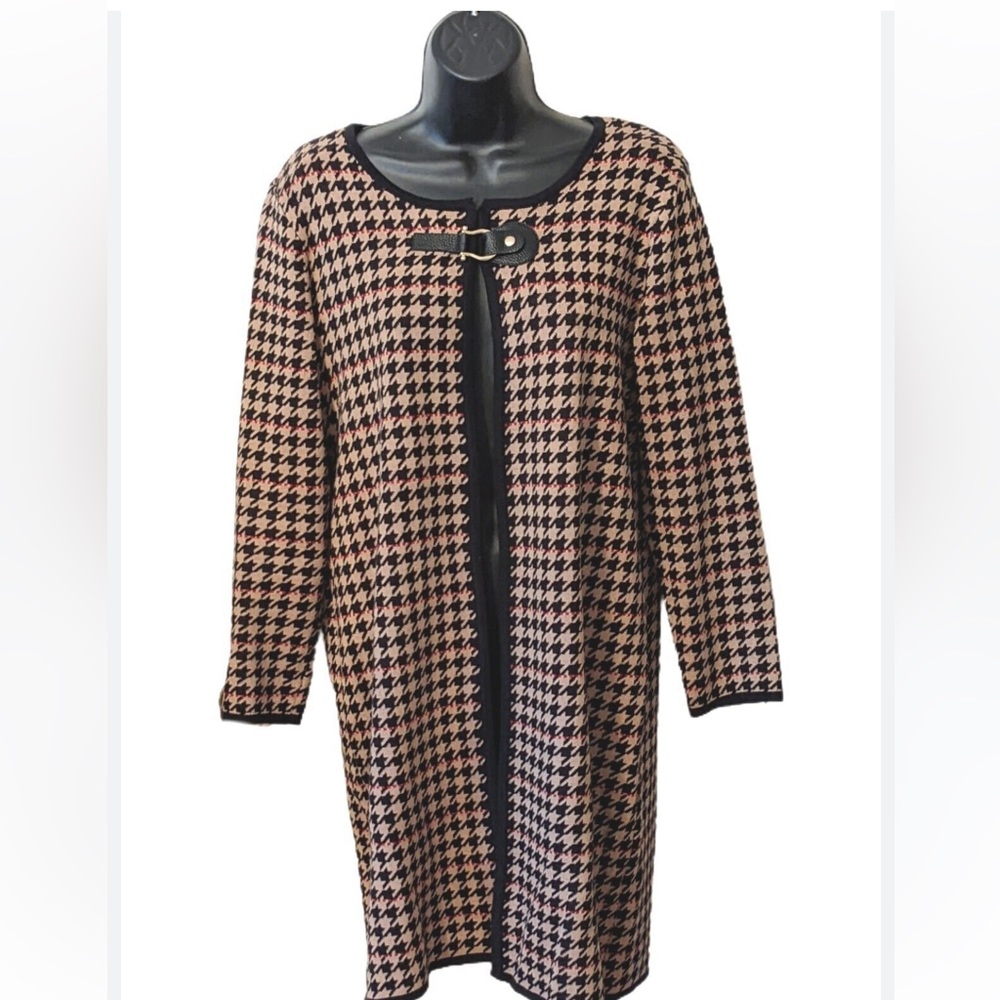 Anne Klein Elegant Camel Tan Combo Long Cotton Blend Cardigan Sweater